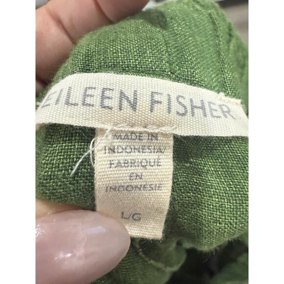 Eileen Fisher Women’s Green Organic Linen Wide Leg Crop Pants Size Large. - Picture 2 of 3
